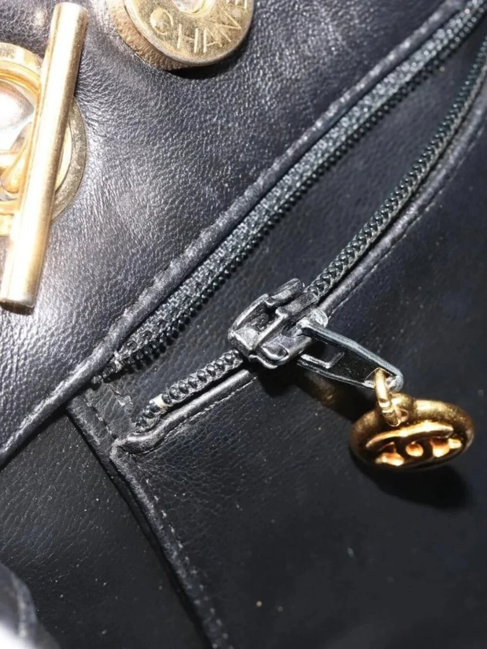 CHANEL COCO Mark Chain Tote Bag Leather Black Gold CC Auth yk20595